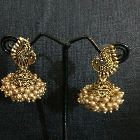 Antique gold jhumka with pearls
